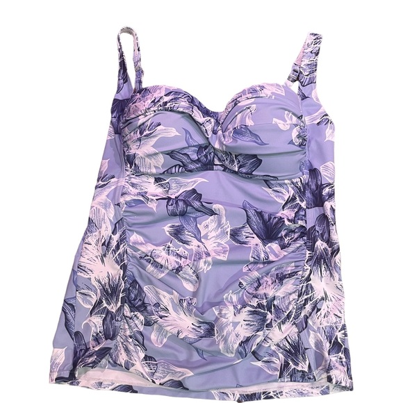 LIQUID  SWIMWEAR TANKINI SET BLUE/WHITE W/FLORAL PRINT SIZE M - Picture 3 of 12